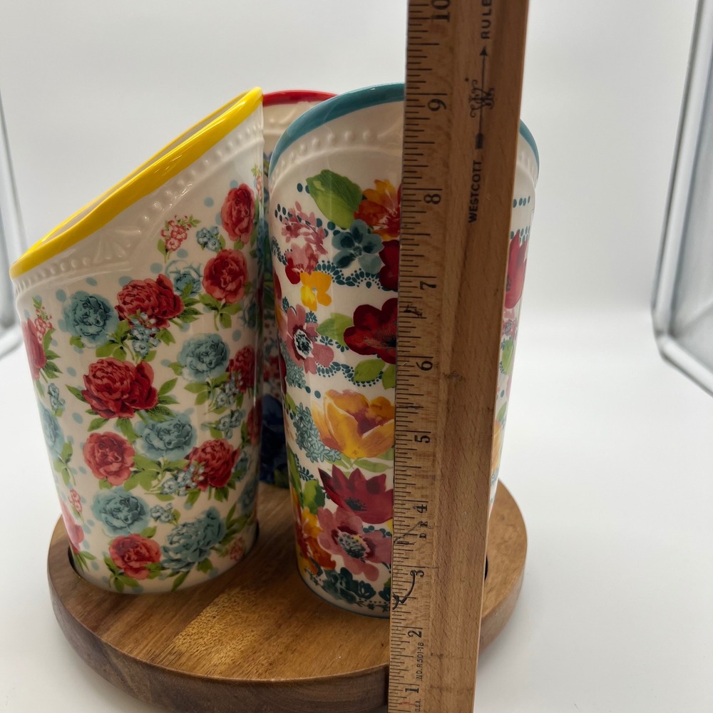 Pioneer Woman Floral Medley 3 Compartment Stoneware Utensil Holder Lazy Susan - Picture 2 of 15